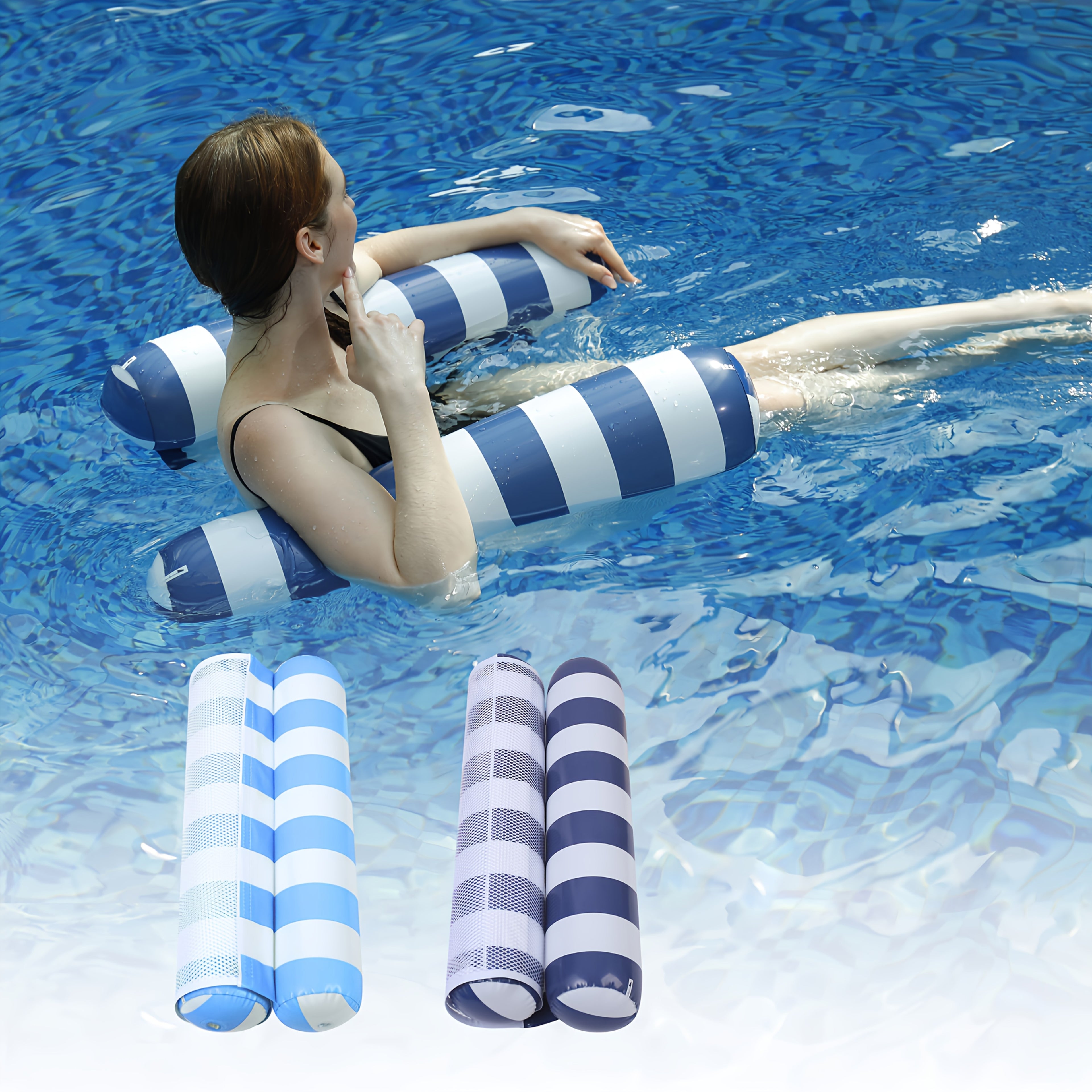 Auspicious Rain 2-pack Adult Swimming Circle 4-in-1 Inflatable Floating Bed(hammock, Lounge Chair, Drifter, And Exercise Saddle)Blue, Dark Blue, Rose Red Swimming Pool, Lake, Beach Leisure Float
