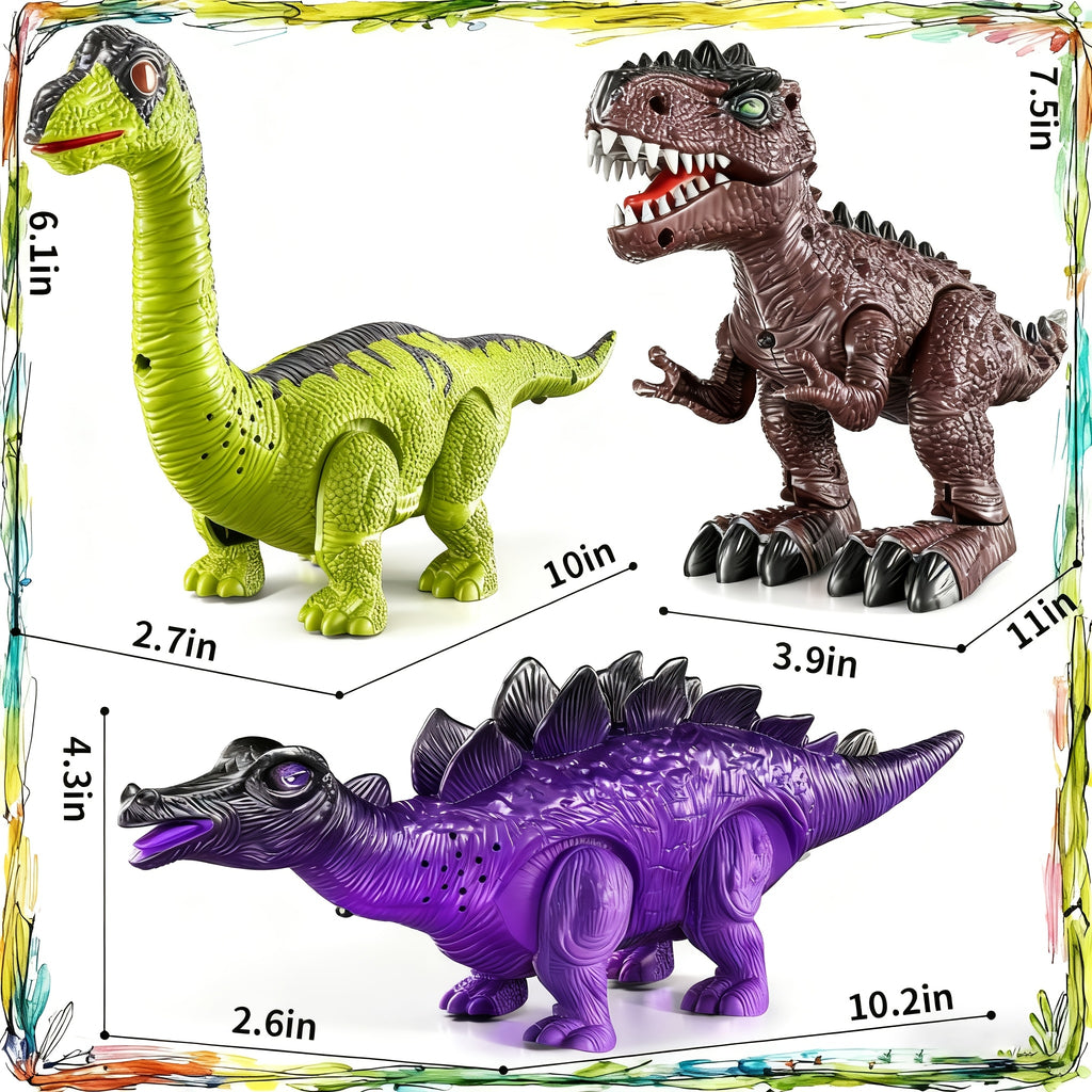 Set of 3 Electric Dinosaur Toys Featuring Sound, Light, And Walking Functions, Perfect Gift for Boys Aged 3 to 7, an Interactive Moving Dinosaur Toy Collection