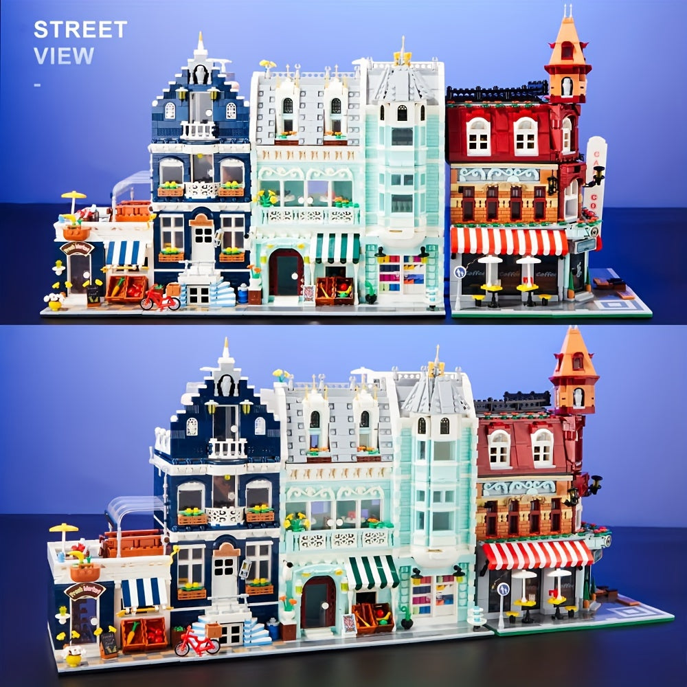 European Architecture Mini Building Blocks Set - City Market And Grocery Store Creative City Street Landscape Assembly Toy, 3 Levels Modular Architecture, Architecture Scene Model Building Blocks Set