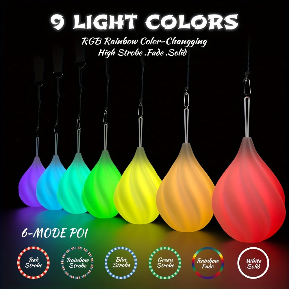 LED Poi Balls-2021 Upgraded Soft Spinning Glow Poi for Beginners And Professional Rainbow Fade And High Strobe Spinning LED Glow Balls Light Up Balls 1x Pair Glow Poi Balls