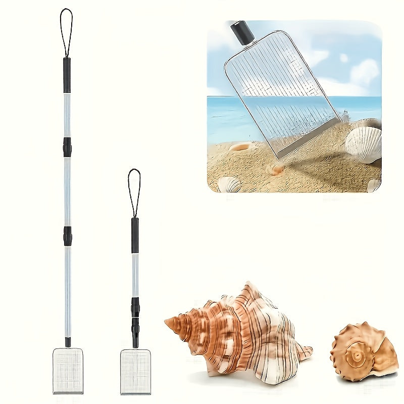 1pc Stainless Steel Beach Sand Sifter, Retractable Beach Sieve for Treasure Hunting, Shell Conch Collecting, Also for Cat Litter Scoop
