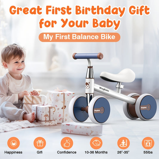 [Perfect First Birthday] Baby Balance Bike for 10-36 Month Toddler Boys & Girls, 4 Wheels Kids First Balance Bike, Perfect First Birthday & Children's Day Gifts
