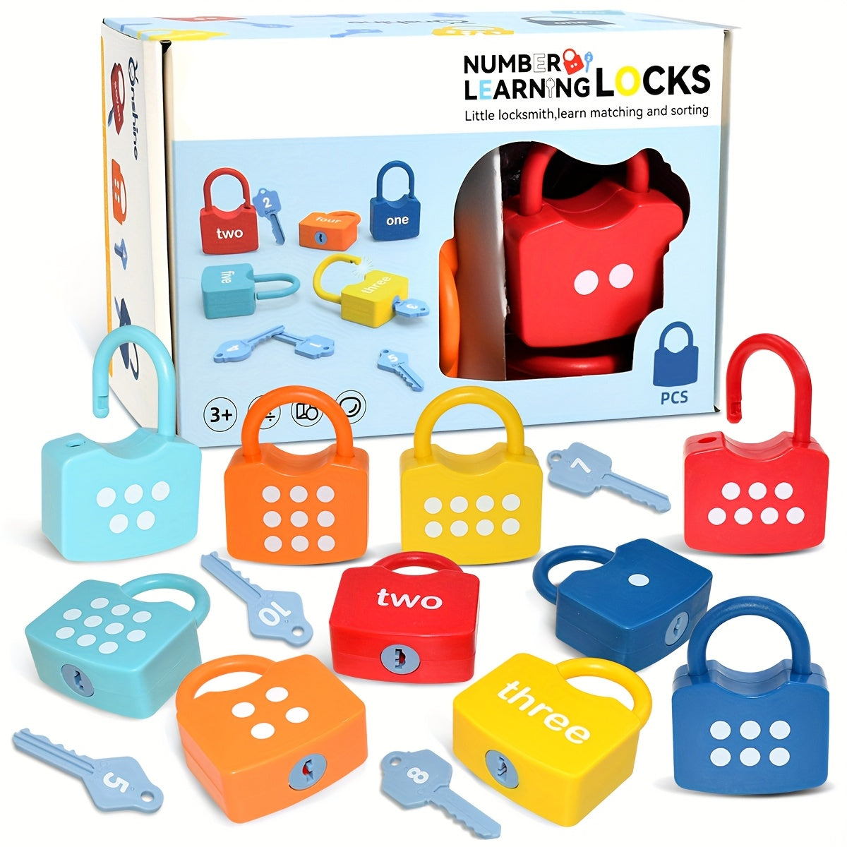 Children's Learning Toys, 10 Sets of Children's Number Locks and Key Counting Toys, Suitable for 3-5 Year Old Preschoolers, Preschool Activity Toy Games, Kindergarten Classroom Essential Math Toys, Educational Birthday and Christmas Gifts