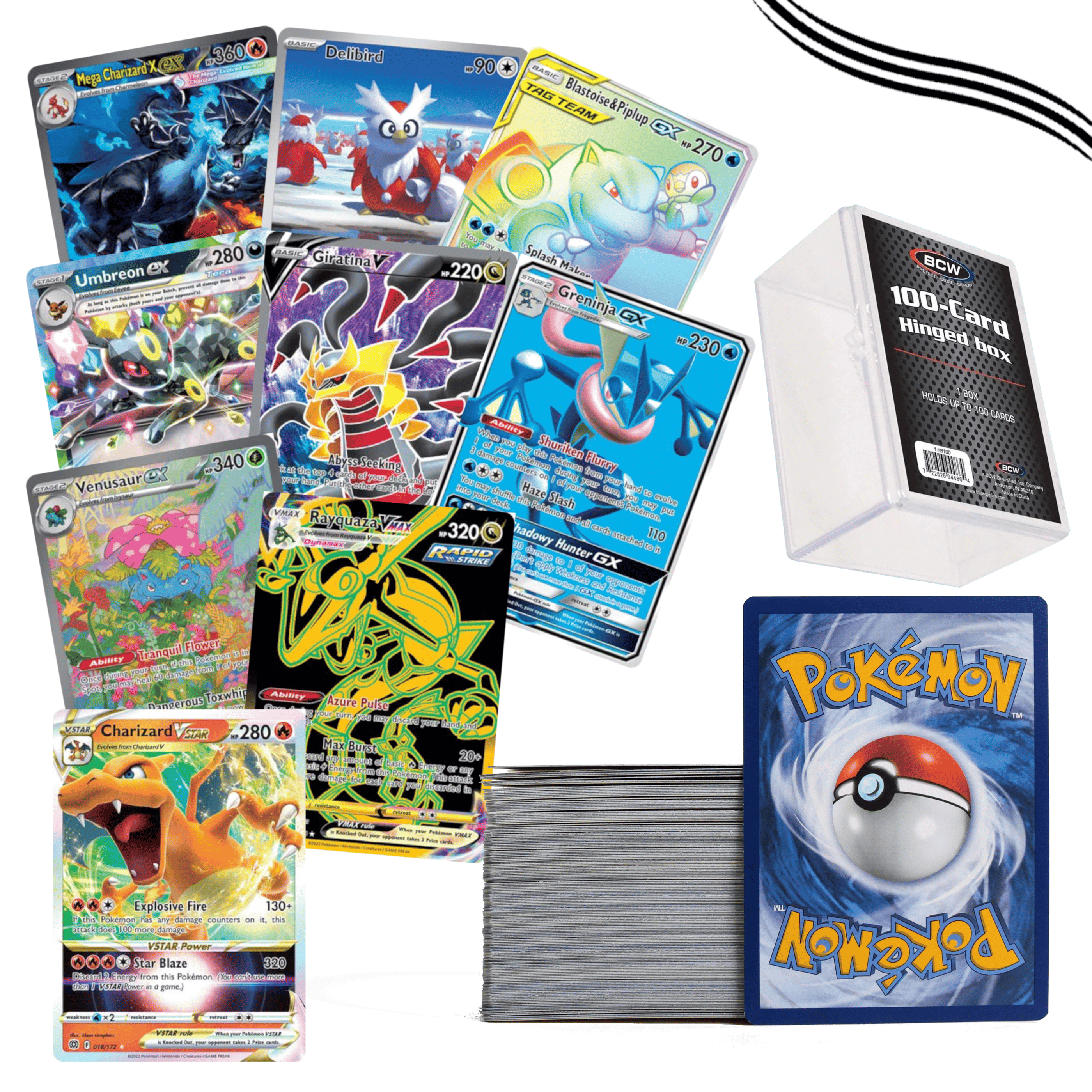 Collector Bundle | 100+ Pokémon Cards | 10x Holos/Rares | 1x IR, SIR, EX, GX, V, VSTAR, VMAX, or Full Art Guaranteed!!! | Authentic Trading Cards! |