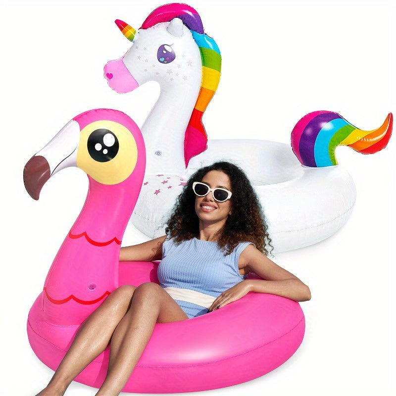 SYNCFUN 2-Pack Flamingo Unicorn Pool Float - Fun Beach Floaties, Inflatable Swimming Pool Tubes Party Balloons Toys, Lake Beach Floaty Swim Rings Summer Pool Raft Lounger for Adults & Youngsters Helloween Christmas