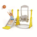 [Indoor Outdoor Playground] Slide and Swing Set 4in 1 Slide Climber Playse with Swing Slide Climber and Basketball Slide and Swing Set Indoor Outdoor Backyard Playground Toy (Yellow)