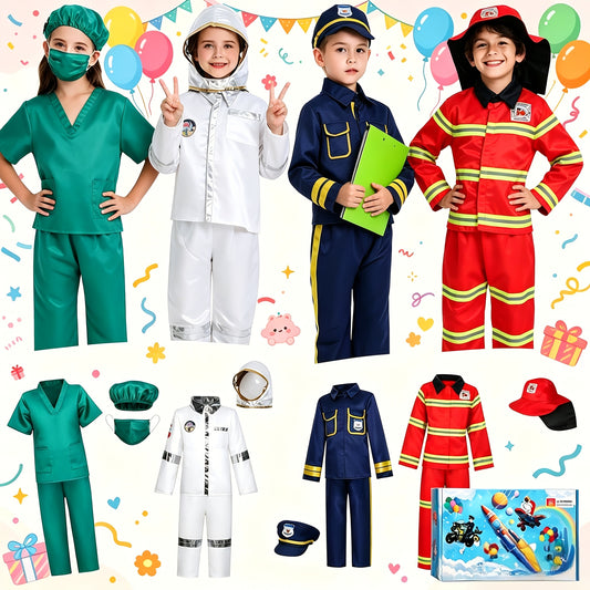 Kids Firefighter, Police, Astronaut, Doctor Cosplay Role Play Toys Costumes Dress Up Clothes Boys Dress Up Costumes For Play Kids Day Christmas Birthday Gift For Boys Girls Age 3-6 Years