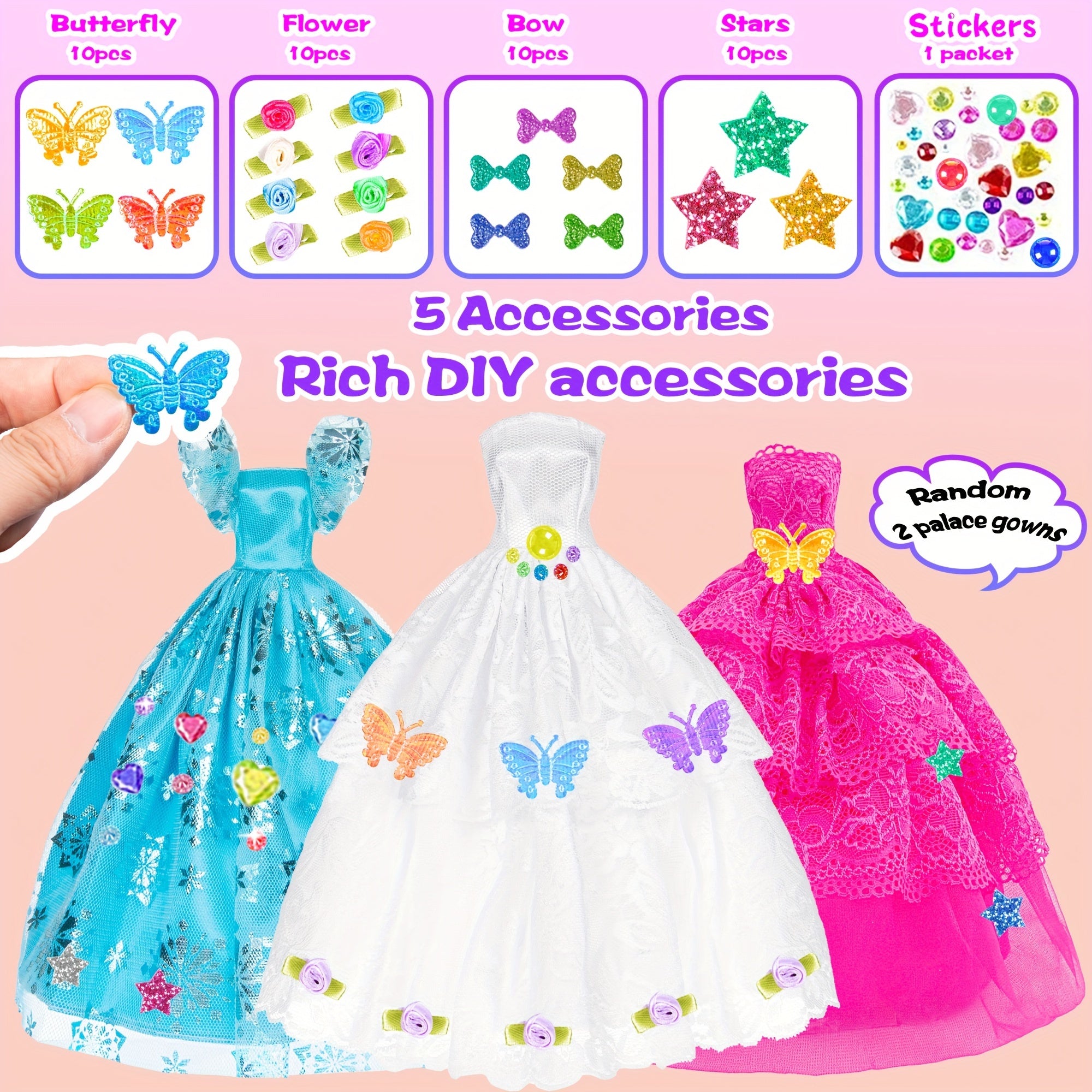 139pcs 11.5 Inch Doll Closet Wardrobe Clothes And Accessories Play Set Including Wedding Dress, Outfits, Shoes, Hangers, Necklaces And DIY Stickers.Christmas Gift for Ages 3+