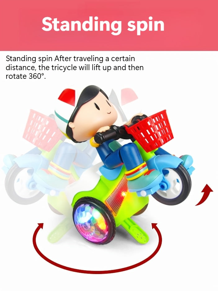 Toddler Electric Tricycle Toy Motorcycle with 360° Rotation, Luminous Lights & Push-Power/ Operation - Green/Red/Pink/Purple Kids Ride-On Car, Stunt Vehicle for Olds (, Low Voltage) - Birthday/Christmas