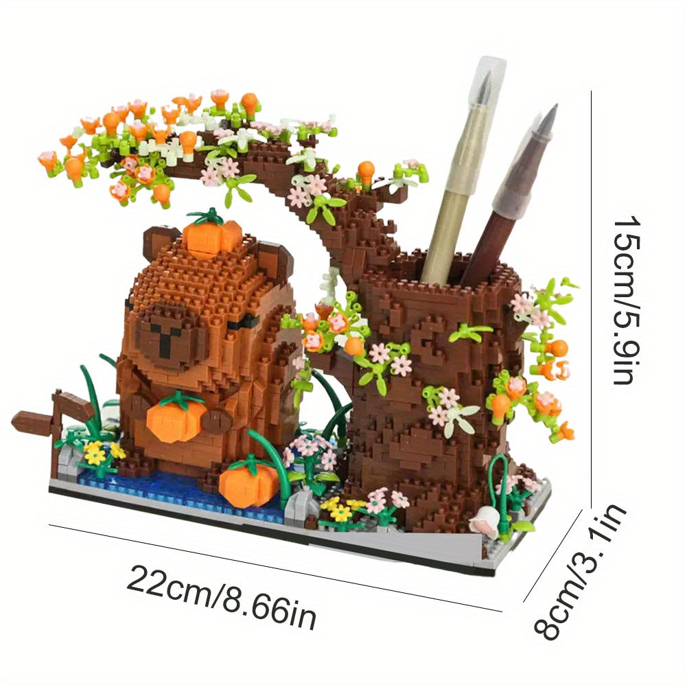 1880pcs Capybara Building Block Pen Holder Micro Building Block Capybara Mini Brick Figures Toys Animal Theme Desktop Decoration for Office Supplies Cosmetics & Handicrafts Birthday Gift