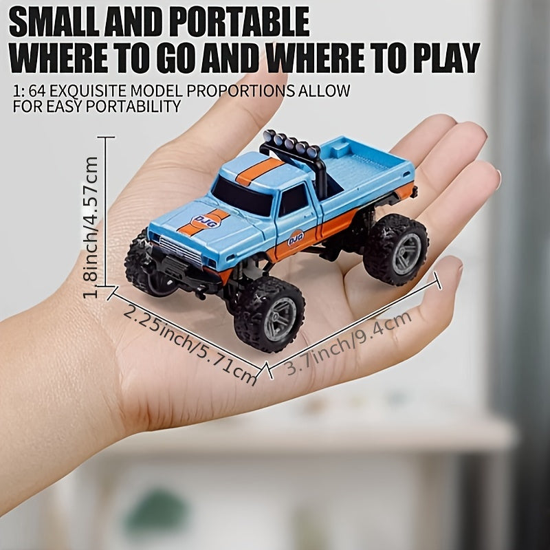 Mini RC Truck, 1:64 Scale Monster Truck Car with Lights, 2.4Ghz, Mini Alloy Monster Truck RC, Speed/Steering Adjustable