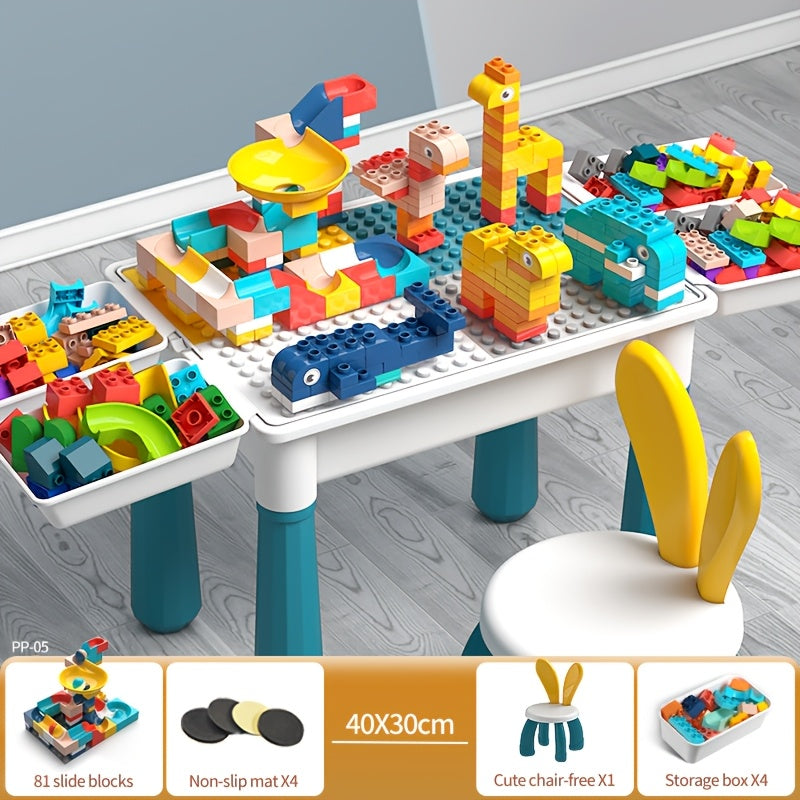 Kids All-in-One Activity Table - Multifunctional Kids Play Table with Building Blocks - Durable ABS Plastic Construction, Space-Saving Corner Design with Green Legs & White Tabletop - Suitable As Halloween, Christmas, Thanksgiving, New Year's Day