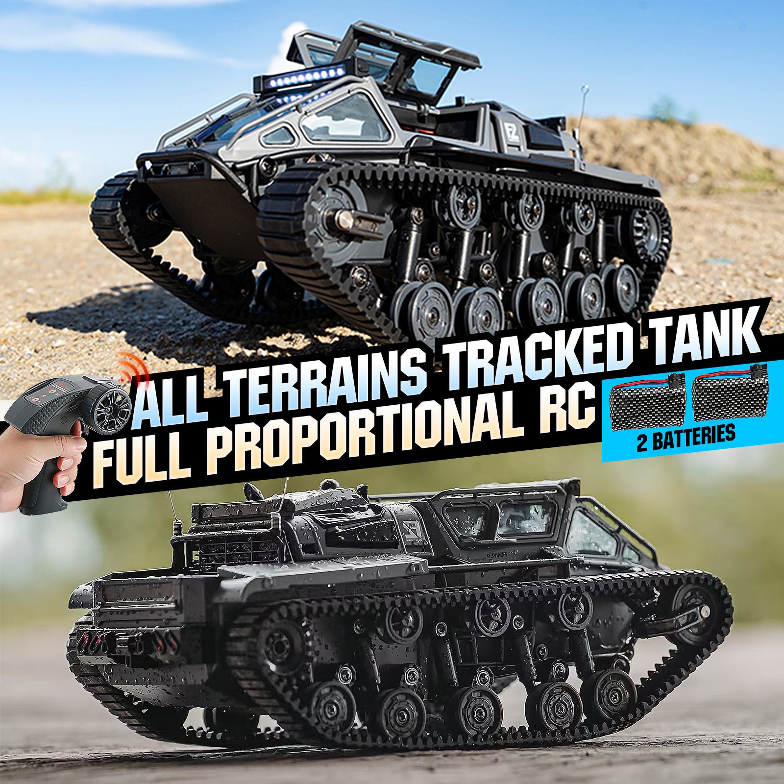 RC Tracked Tank With Full-Proportional Remote Control Car Powerful Offroad For All Terrains With Led Lights And Alloy Door Open Model Military War Car Vehicle Gift For Kids With 2 Batteries