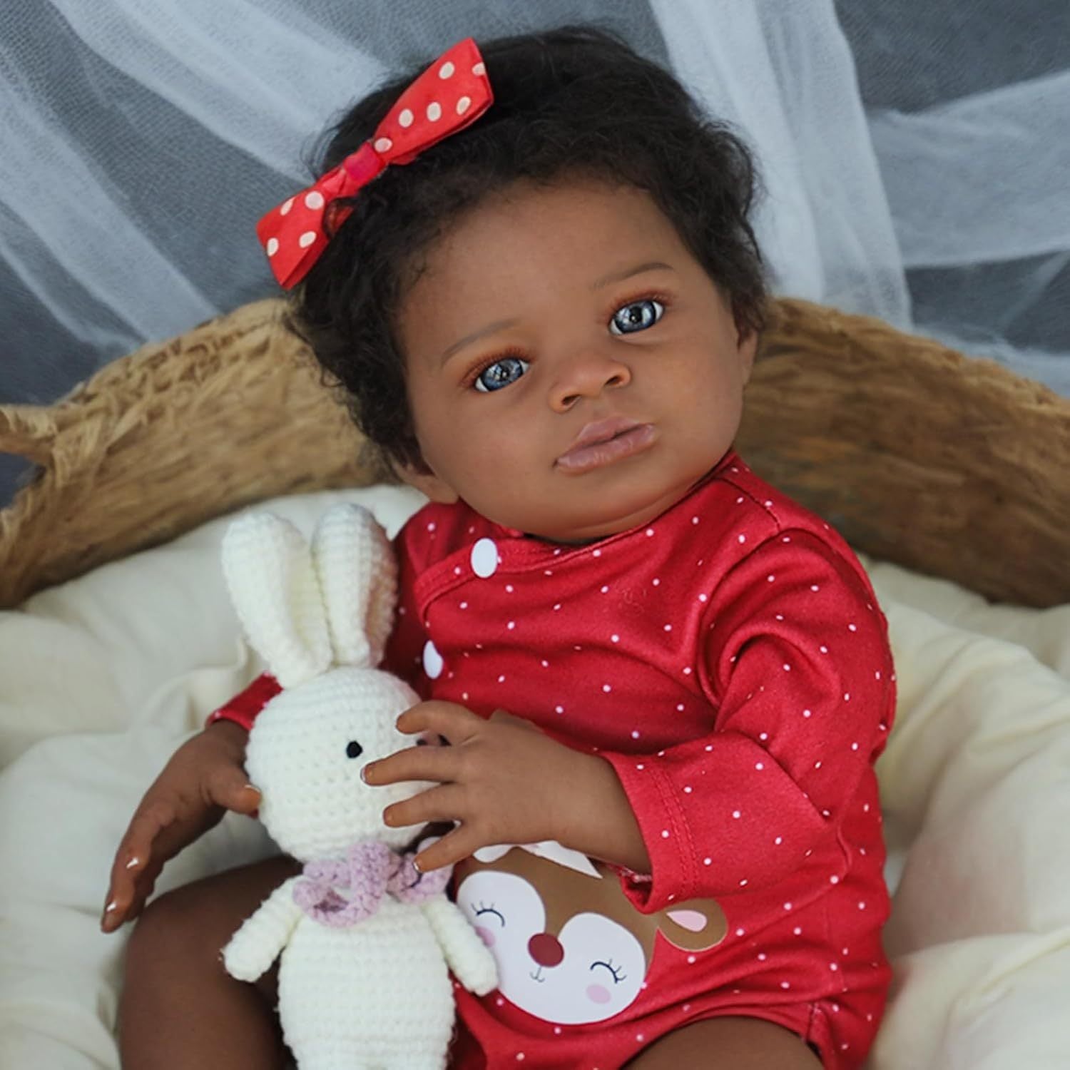 [20-Inch Realistic Doll] Vividoll Reborn Doll - Black Girl Style Fabric Body Reborn Doll With Soft Body And Hair Implant - 20-Inch Realistic Newborn Girl Doll (Doll Solely/ Additions Not Included)