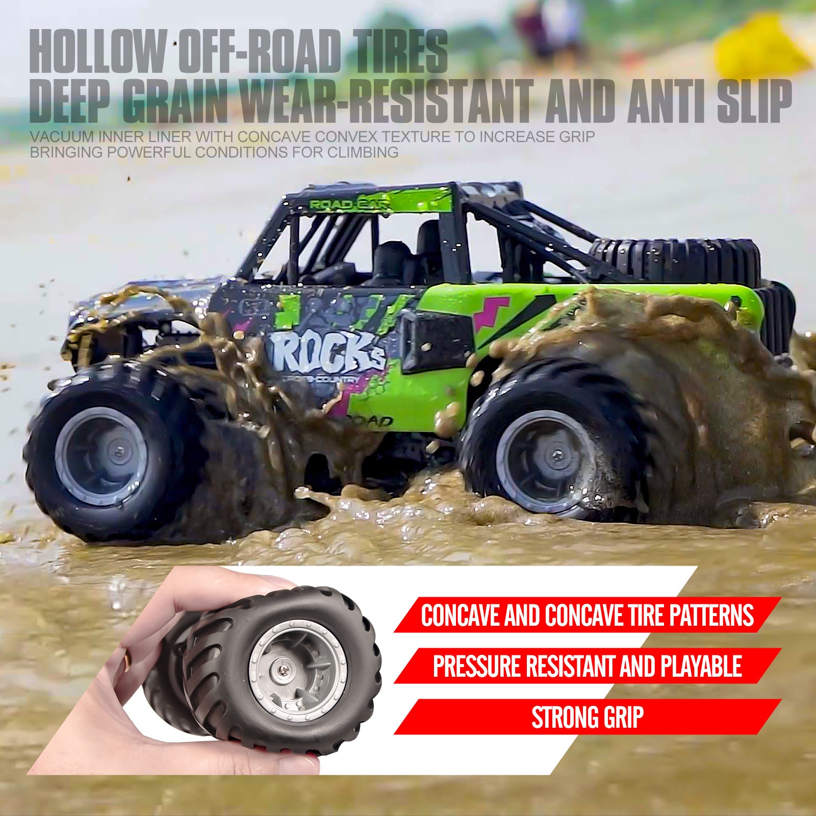 RC Trucks 4x4 Offroad Waterproof 1:16 Amphibious Remote Control Car with 2 Rechargeable Battery 4WD All Terrain Monster Truck RC Car for Boys 4-7 gift present