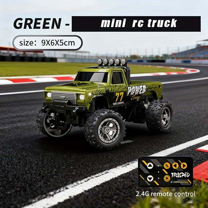 1:64mini RC Truck, Scale Remote-controlled Alloy Toy, 2.4GHz Off-Road Alloy Truck, Monster Off-road Pickup Truck For Boys, Tabletop Decoration, Birthday Gift, Christmas Gift, New Year Gift, With Body Lights And Headlights.Rock Crawler Toy