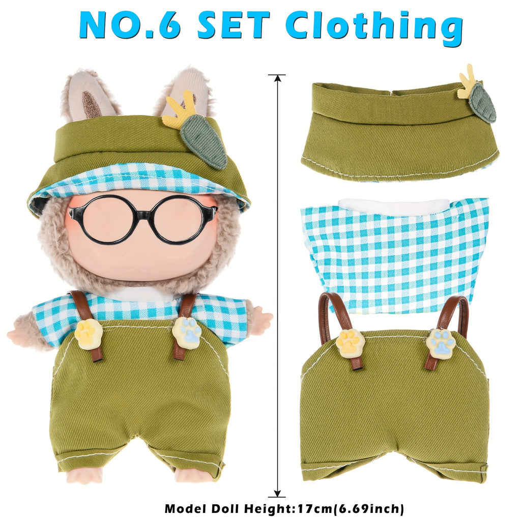 A Set of 6 Outfits Suitable for Dolls with a Height of 17 Centimeters (Excluding The Doll And Glasses)