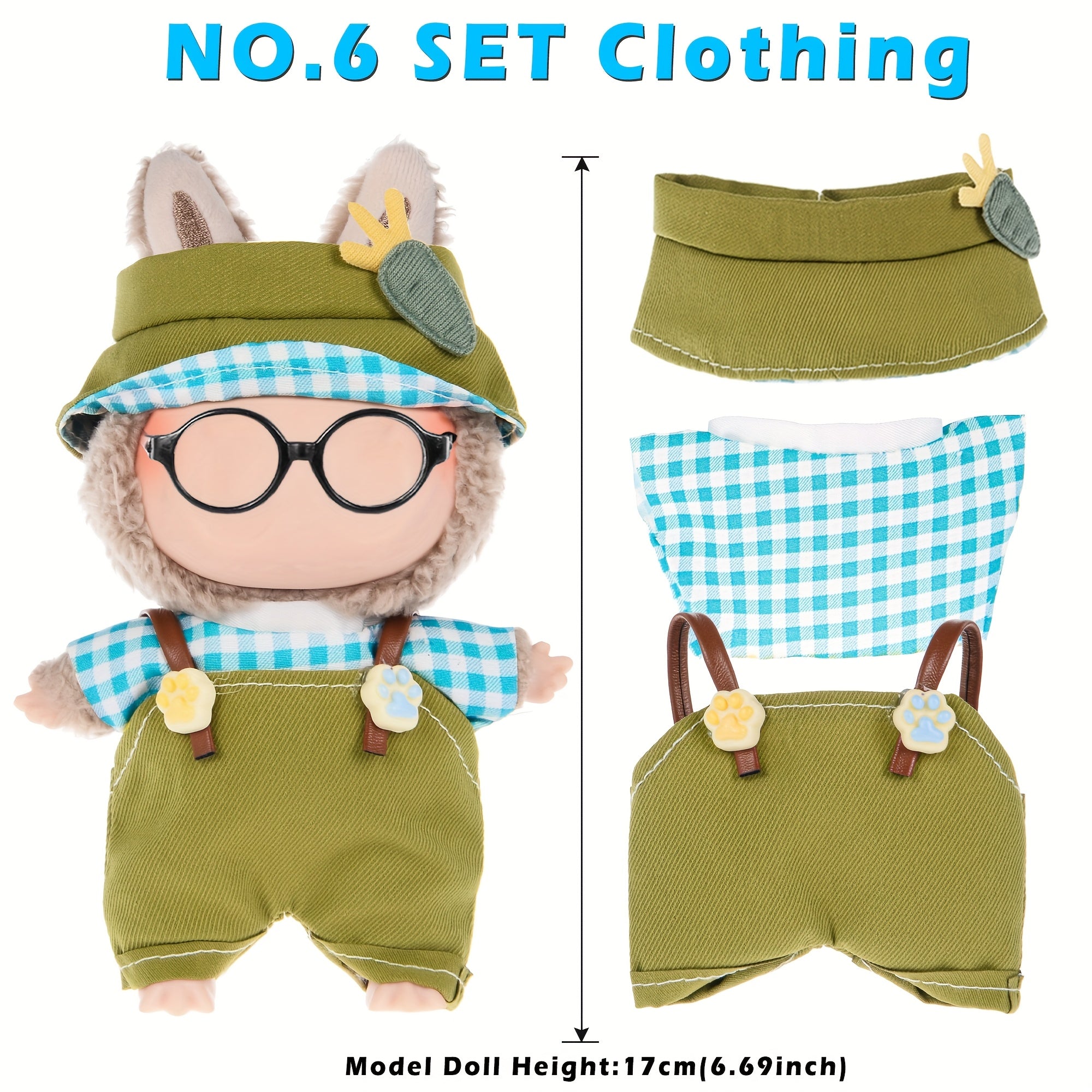 A Set of 6 Outfits Suitable for Dolls with a Height of 17 Centimeters (Excluding The Doll And Glasses)