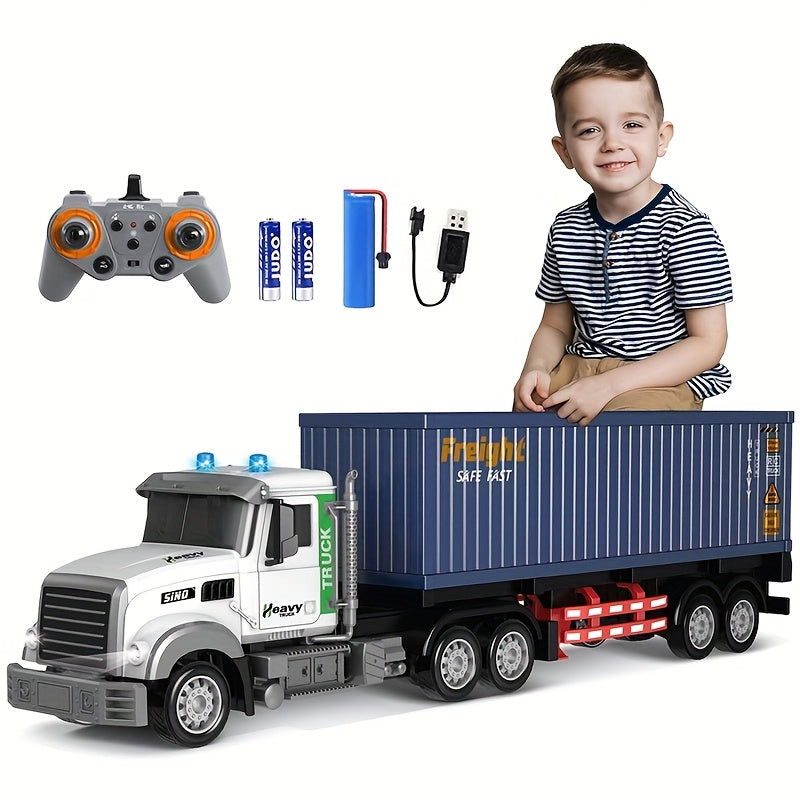 Remote Control Transportation Container Trailer, 1:24 Simulation Container Truck Toys, Construction Truck Toys - Can Load Cargo, with Battery, Birthday Gift for Boys And Girls Above 6 Years Old