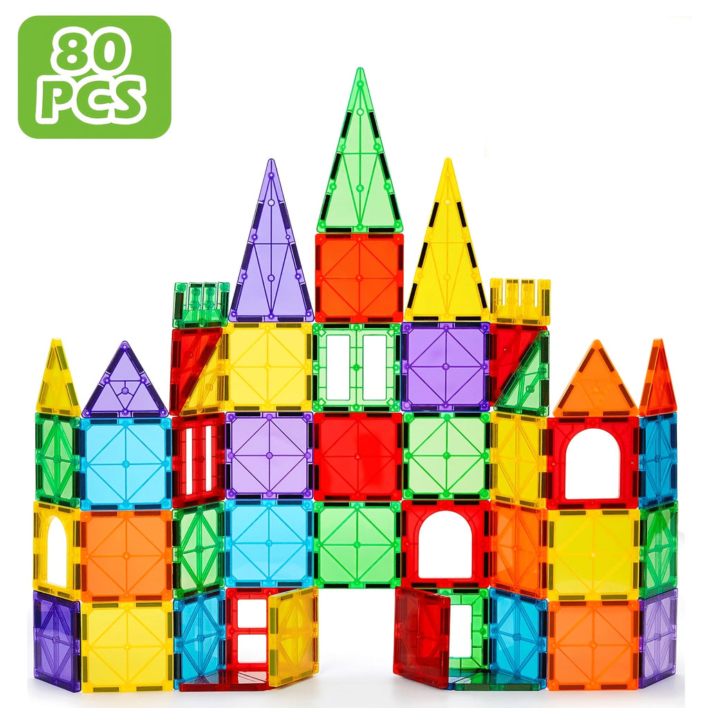 [Birthday Gifts] 80/106/136pcs Magnetic Tiles for Kids, Magnetic Building Blocks With 2 Cars, Magnet Tiles Construction Building Toys, STEM Sensory Toys Birthday Gifts Toys for Kids Boys Girls 3 4 5 6 7 8 9+ Year