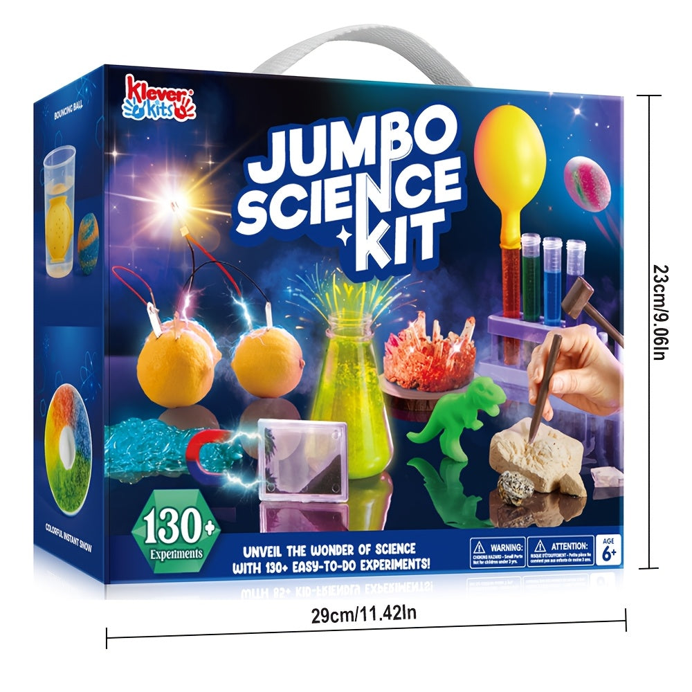 [STEM Educational Toys] 130+ Experiments Jumbo Science Kit for Kids with Chemistry Set, Growing Crystal Tree & Glowing Bulb - STEM Educational Toys with 130+ Hands-On Activities, Science Experiment Kit, Stem Building Kit, Science Gadget, Science Toy, Phys
