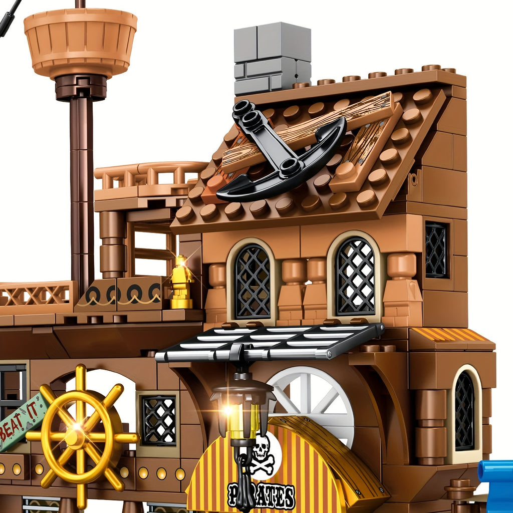 Pirate Ship Set Pirate's Wharf Supply Center Building Brick Toy, 573 Pcs