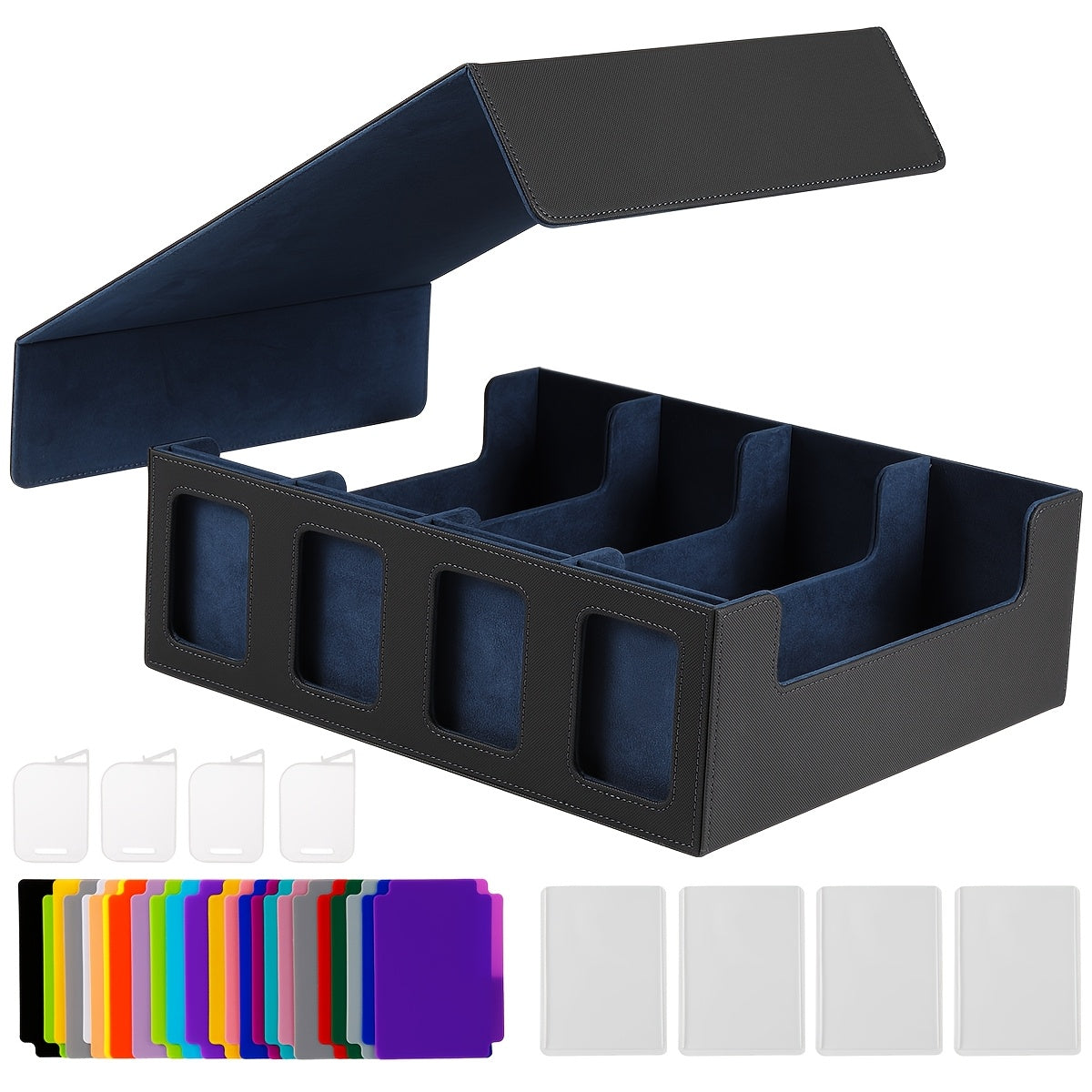 Card Cartridge Display Window, Equipped With 24 Color Cards; Four Card Sleeves; Four Grid Boards, Transaction Card Storage Box, Capable Of Holding Over 1200 Single Set Cards, Strong Magnetic Card Box, Suitable For Gaming Transaction Cards