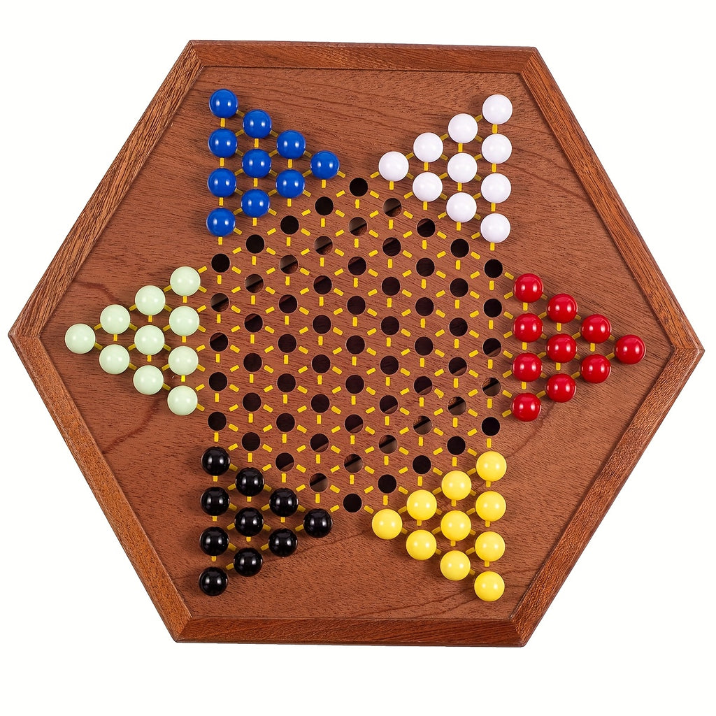 1 Set Deluxe Wooden Chinese Checkers Game - 12.5" Hexagonal Board with Storage Drawer, 60 Acrylic Marbles & 12 Spare - Classic Family Strategy Game for Home Gatherings - Perfect Gift for Family & Friends