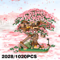 2028/1020pcs Tree House, Cherry Blossom, Eternal DIY Home Desk Decoration, Suitable for Boys And Girls, Mini Building Blocks, Assembly Set, Relax Toy, Children's Day Gift, Collectible Model Set, Living Room Decoration Building Blocks