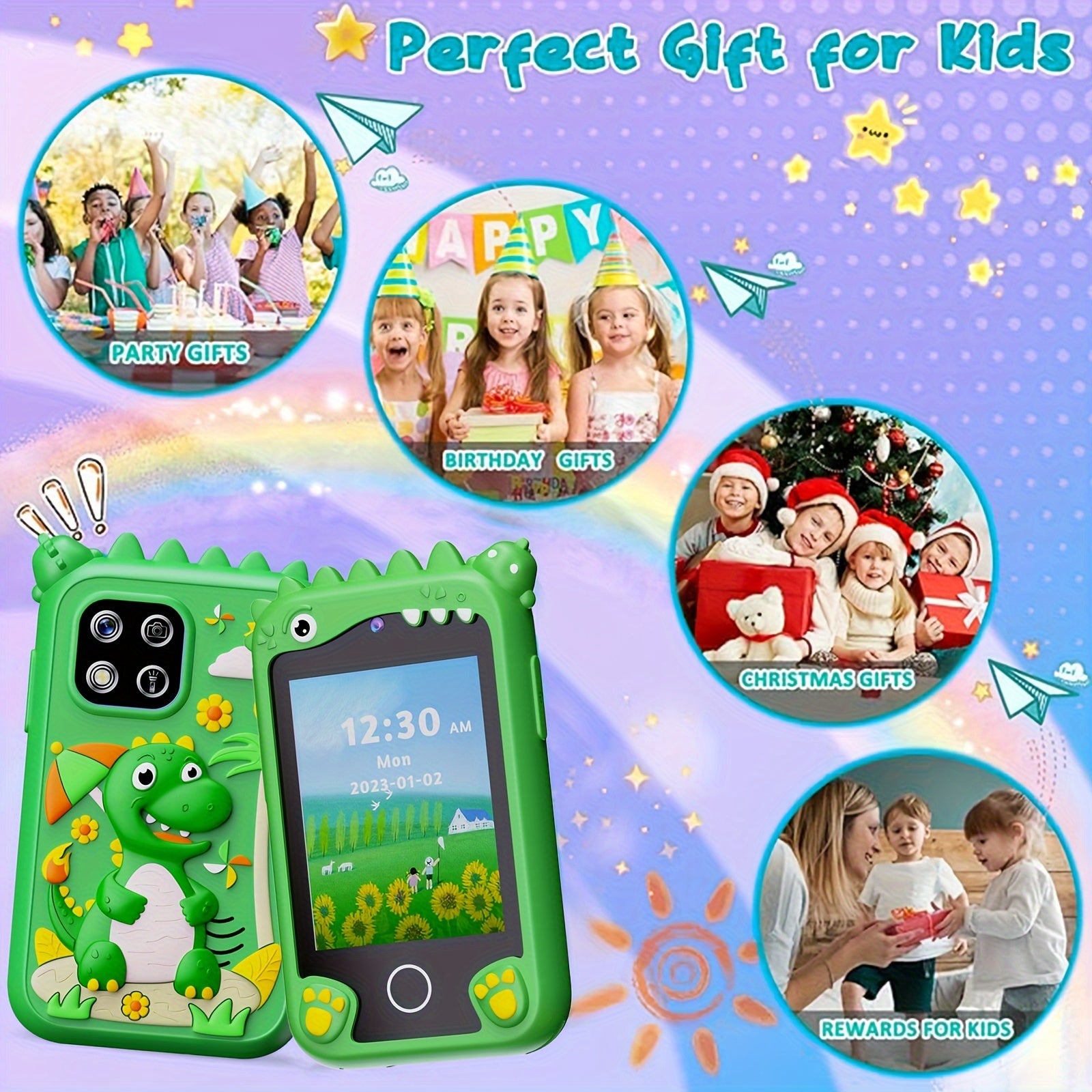 Kids Toy Smart Phone, Fun Explorer Phone with HD Touchscreen Dual Camera And 8GB Storage, Dinosaur Kids Play Phone Toy, Educational Travel Toy for Boys Girls 3-10, Birthday Halloween Christmas Gift
