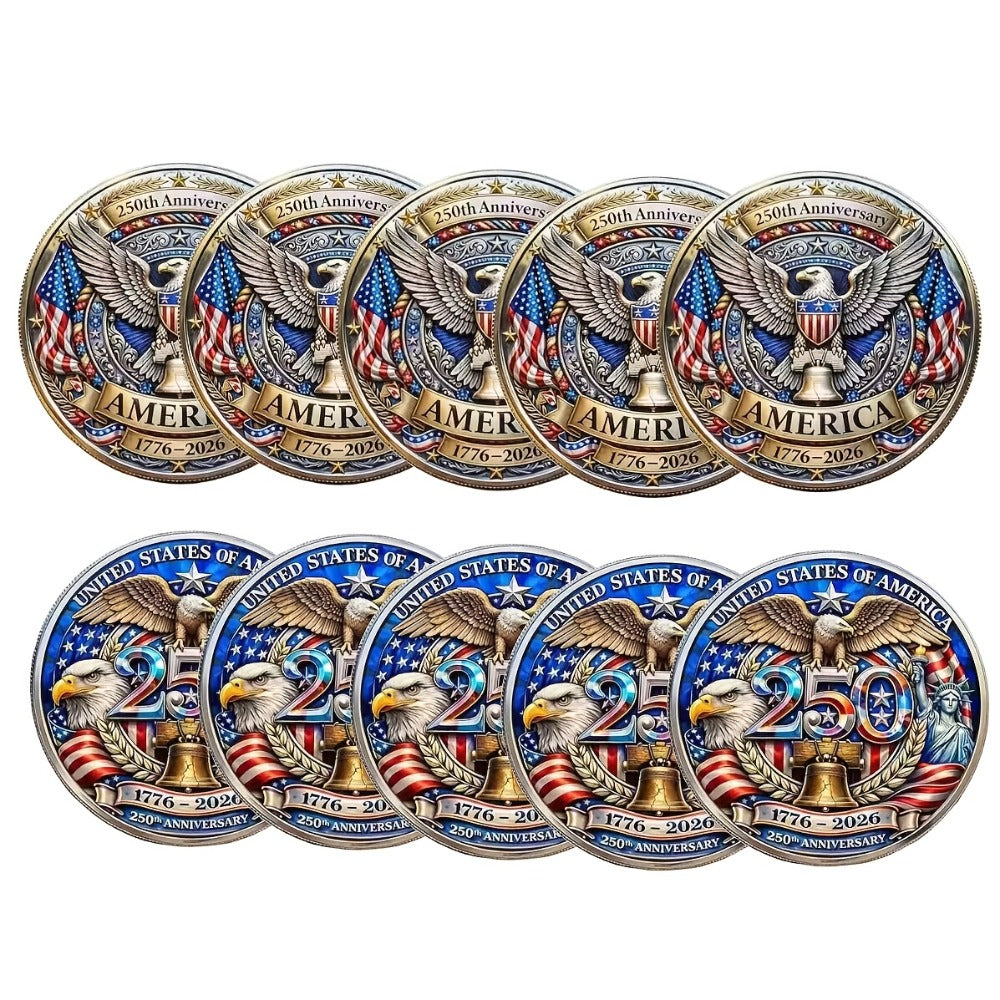 10 US 250Th Anniversary Coins - 1776 - 2026 Anniversary Coins - Collectible Commemorative Coins Featuring Dual Historical Patterns, Commemorative Gifts with a 250-Year History