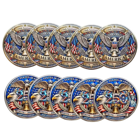 10 US 250Th Anniversary Coins - 1776 - 2026 Anniversary Coins - Collectible Commemorative Coins Featuring Dual Historical Patterns, Commemorative Gifts with a 250-Year History