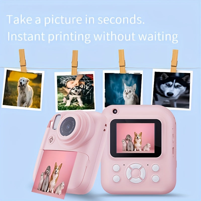 Instant Printer Camera for Kids - Camera Game MP3 3-in-1, Instant Print Photos In 1 Second, Puzzle Games, 10x Digital Zoom, 2.4'' HD Screen, Photography - 32G Card, Card Reader, USB Cable, Lanyard, Print Paper, Storage Bag - Perfect Halloween