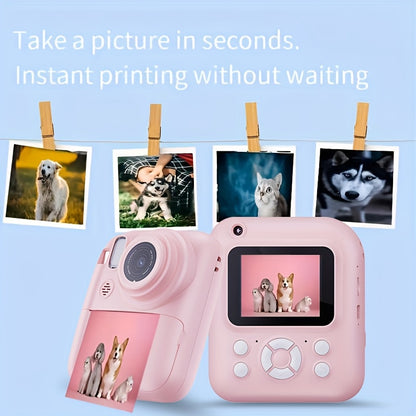 Instant Printer Camera for Kids - Camera Game MP3 3-in-1, Instant Print Photos In 1 Second, Puzzle Games, 10x Digital Zoom, 2.4'' HD Screen, Photography - 32G Card, Card Reader, USB Cable, Lanyard, Print Paper, Storage Bag - Perfect Halloween