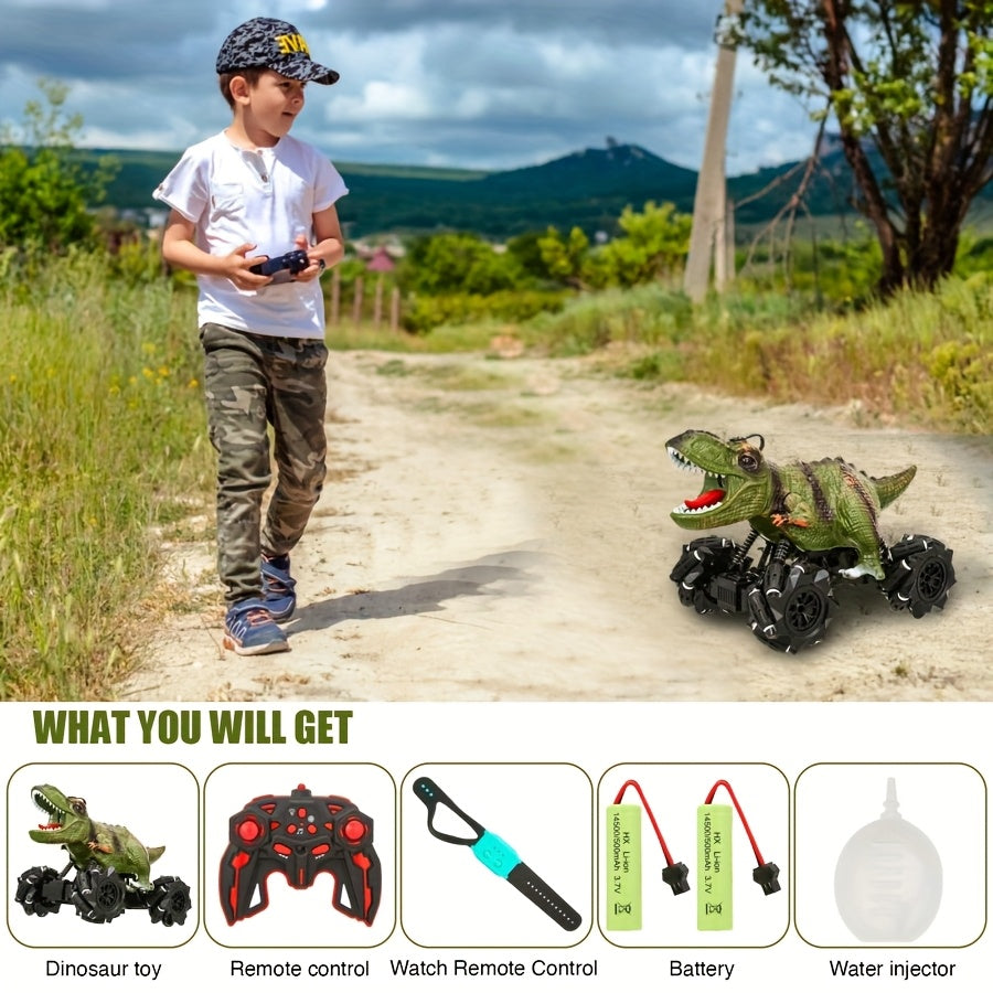 [Remote-Control Off-Road Monster Truck Toy] 2.4GHz 4WD All-terrain Remote-control Off-road Monster Truck Toy, Dinosaur Stunt Remote-control Car, Featuring An Ergonomic Handle, LED Lights, And Music Functions, Plus Large Tires with Superior Traction.
