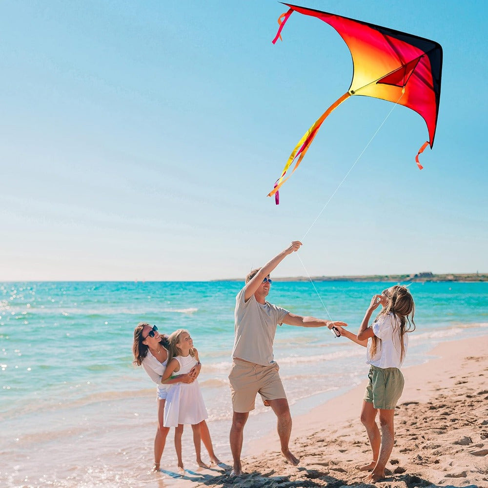 3 Packs Large Delta Kite Gradient Red, Green, Purple | Easy to Fly for Kids and Adults with 262.5ft String, SYNCFUN Beach Kite for Outdoor Games and Activities, Gifts for Boys and Girls