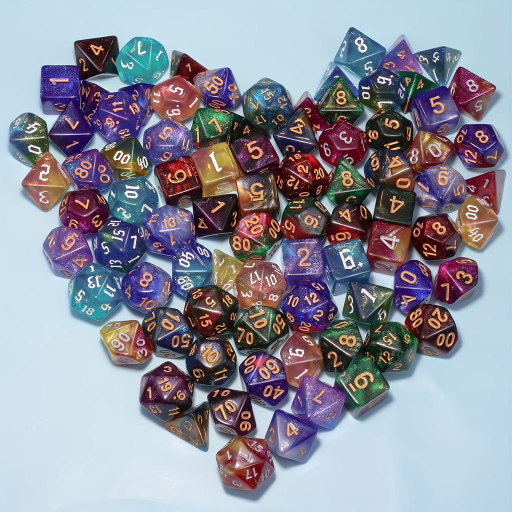 84pcs Starry Night Glitter Polyhedral Dice Set with Dice Pouch/Tray, for D&D RPG MTG Roleplaying Tabletop Game, Great Dice Collection/gift for Halloween& Christmas& Easter& Gaming