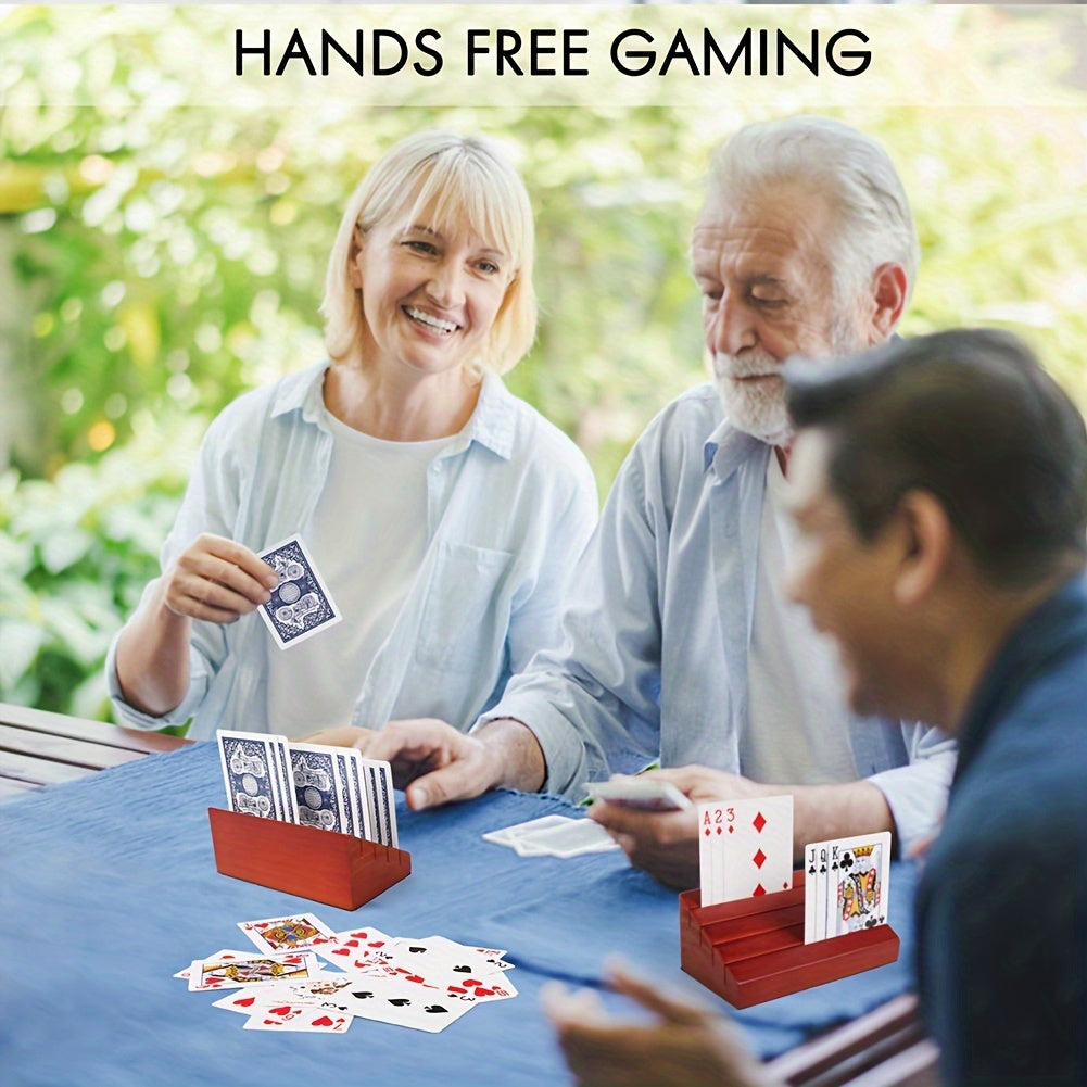 2Pcs Playing Card Holder Wooden Hands Free Cards Holder Rack Organization 4 Slots Durable