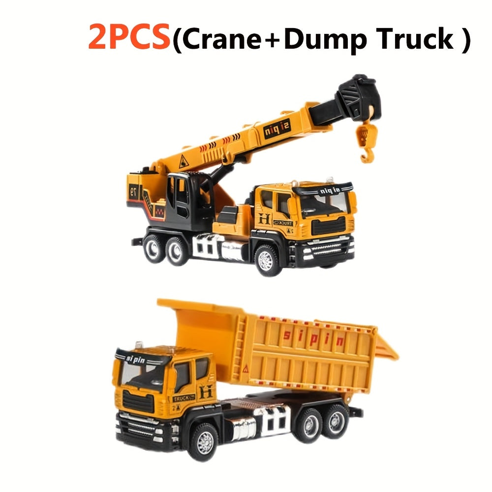 Alloy Construction Vehicles Set, Mini Size 5.8" Inertia Engineering Vehicles, Excavator Dump Truck Cement Mixer Crane, No Battery Needed, Ideal Gift for Christmas Halloween School Season
