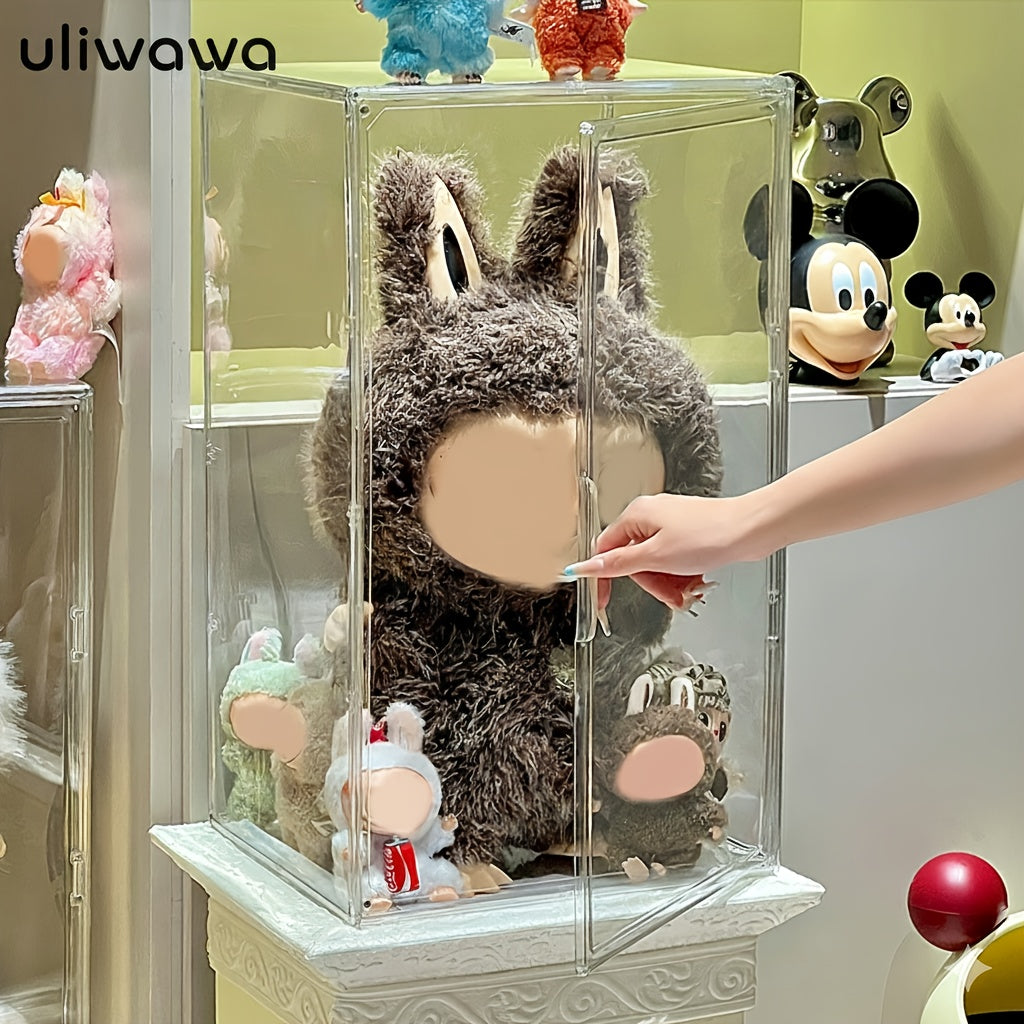 Extra Large Acrylic Display Case, Clear Organizer Box Plastic Holder with Magnetic Door for Figures, Plushies and Models, fit for LABUBU
