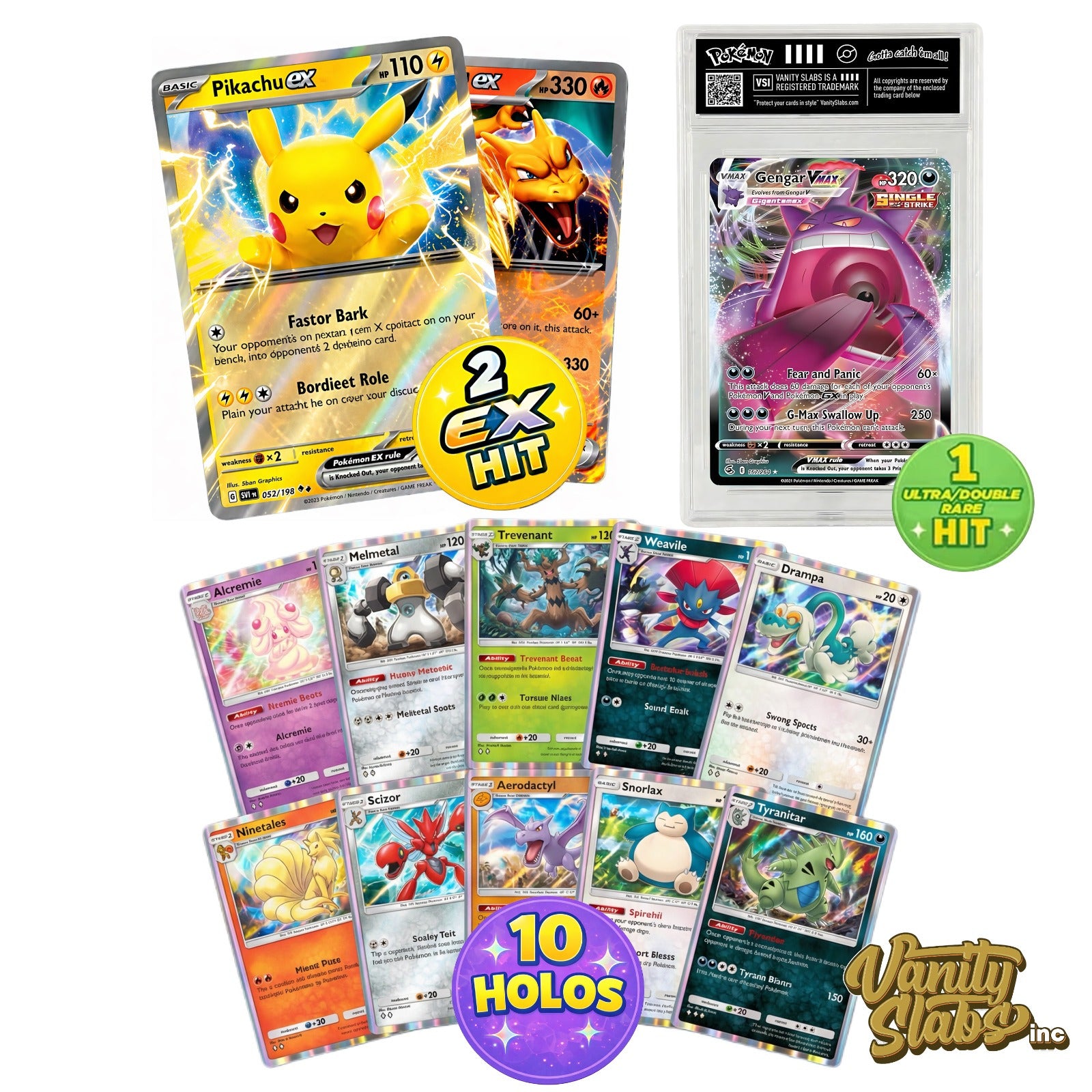 Pokémon Mystery Slab Bundle | 1x Ultra or Double Rare Card in Display Slab | 2x EX Card & 10x Holo Cards Included | Perfect Gift for Kids & Collectors