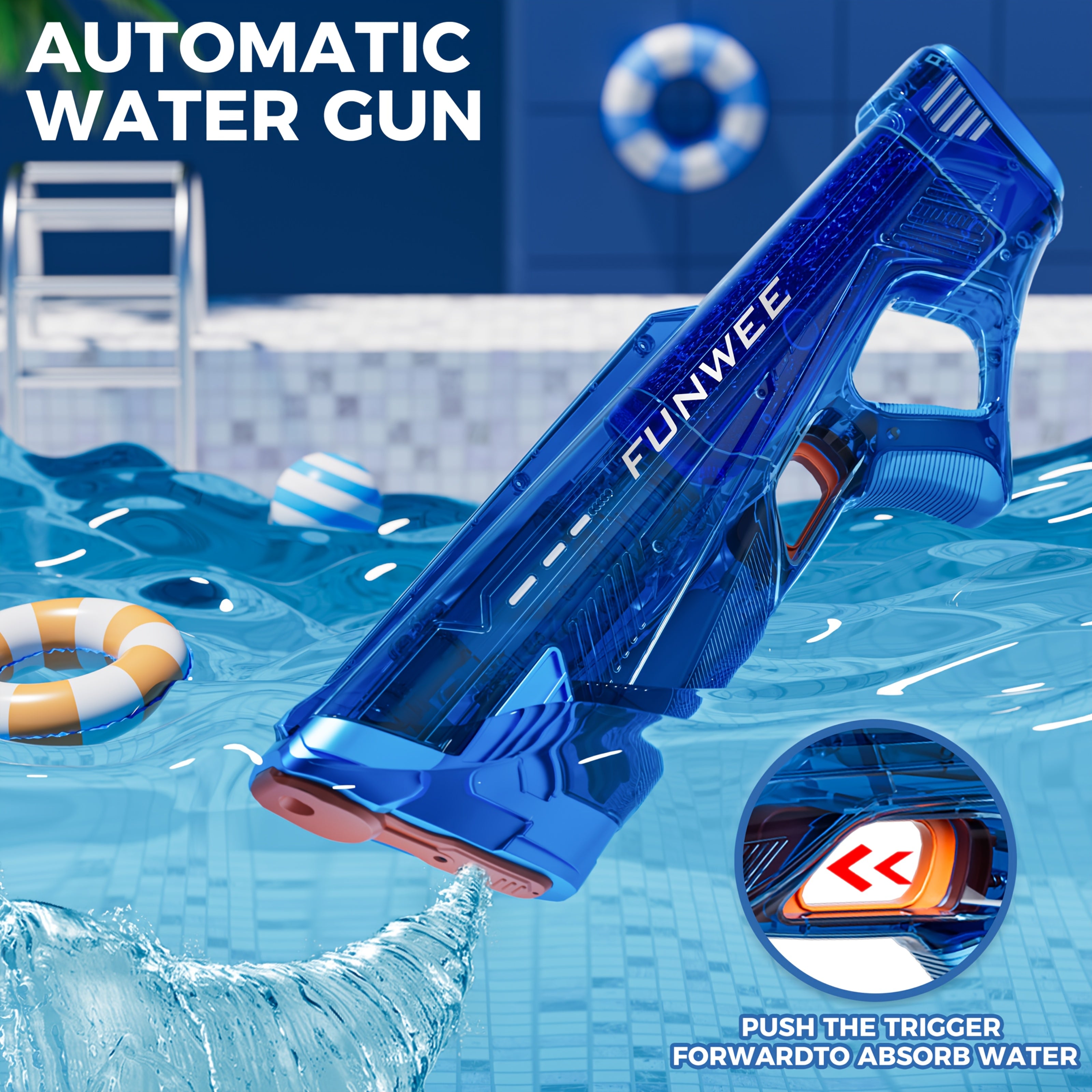Auto-filling Electric Water Gun, Pulse Jet Water Gun, 28 Feet Long-range Fast Shooting Water Gun, USB Rechargeable Large-capacity Water Gun, Suitable for Children And Adults, Adult Water Gun Is Suitable for Swimming Pool Beach Backyard
