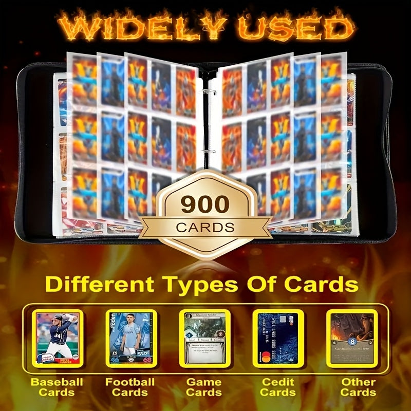 Trading Card Album for Collectors, 900 Card Capacity, 9 Pocket Card Binder with 50 Removable Sleeves, 3-Ring Card Holder for MTG, TCG, Sports Cards, Waterproof PU Leather