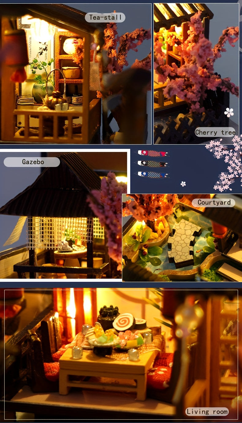 DIY Japanese-Style Wooden Dollhouse Kit with -Responsive Tatami & Miniature Furniture - Handmade Tiny House Model for & s, Dollhouse Collectors - Complete (No Glue/) - Birthday/Christmas Gift