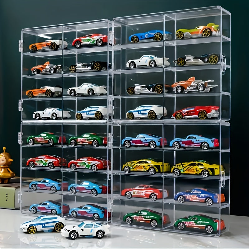 2026 Two Sets Of 1:64 Scale Toy Model Car Acrylic Display Cabinets - Transparent And Durable Storage Cabinets with Multi-compartment Design, Safety Covers And Fashionable Appearance for Match Day, Football Fan Gear and All Fans