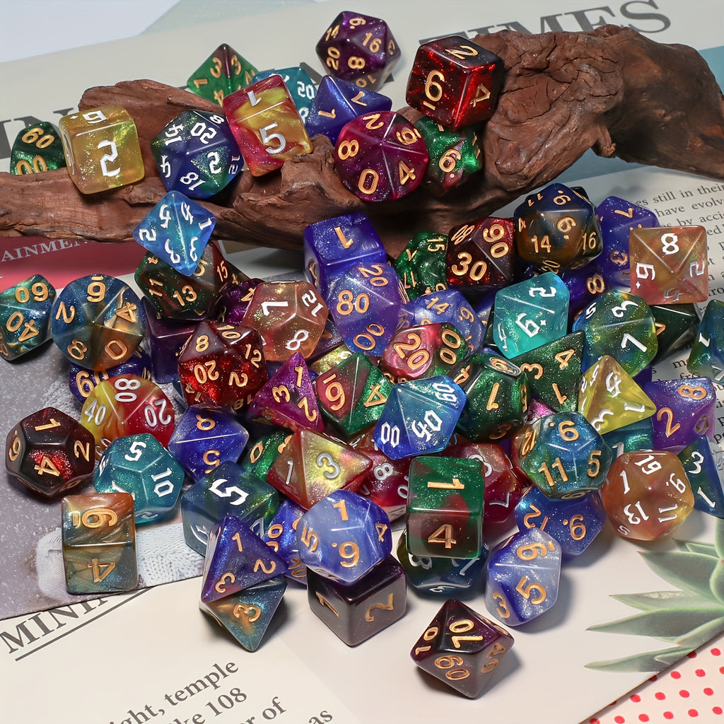84pcs Starry Night Glitter Polyhedral Dice Set with Dice Pouch/Tray, for D&D RPG MTG Roleplaying Tabletop Game, Great Dice Collection/gift for Halloween& Christmas& Easter& Gaming