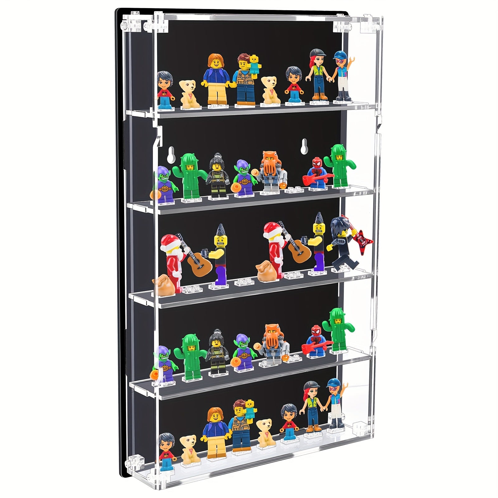 Display Case Wall Mounted with Built-In Stands for 40 Figurines Clear Acrylic Showcase for Mini Figures 5-Tier Display Case with Mounting Additions
