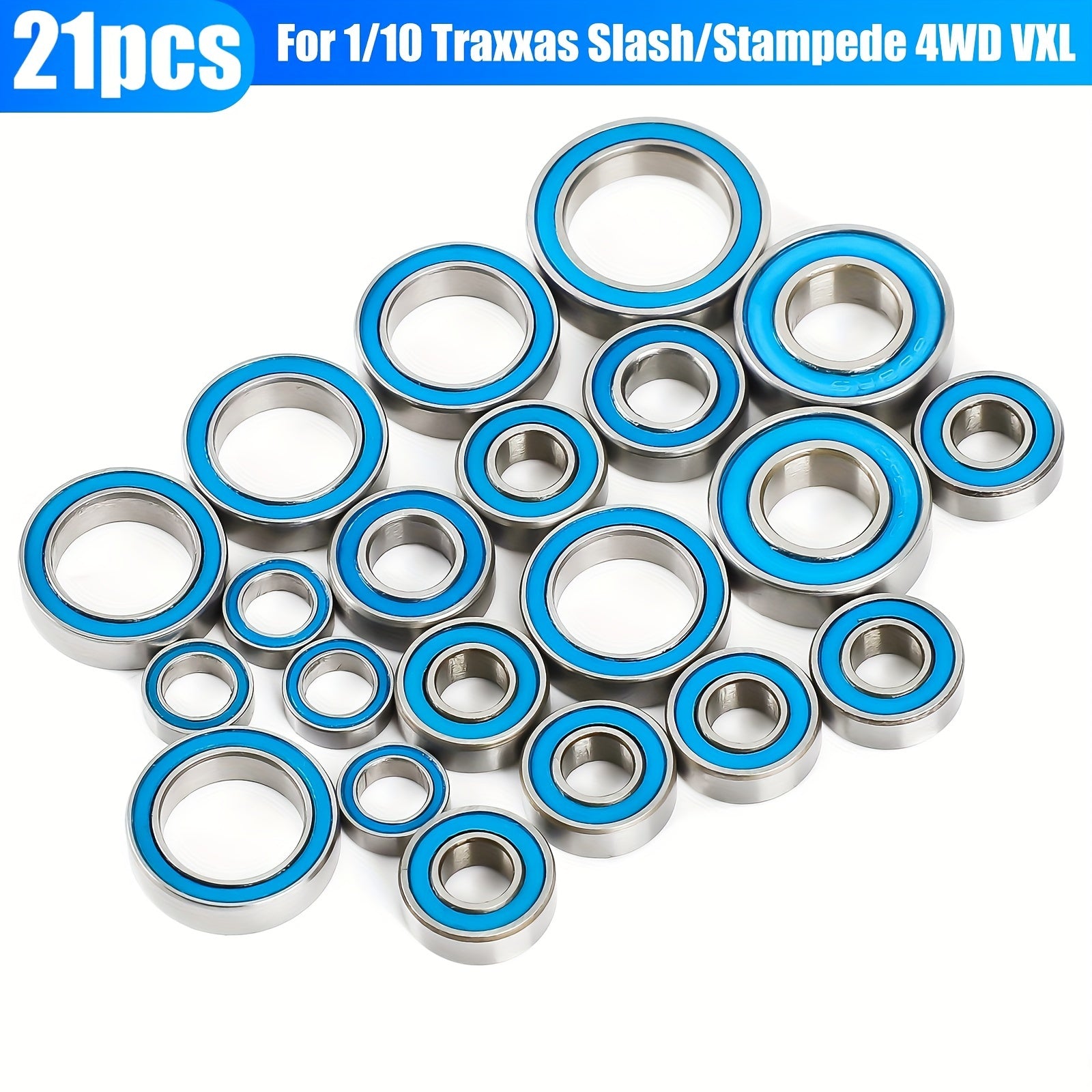 21pcs Alloy Steel Ball Bearing Set, High-Speed Sealed Bearing Set, Replacement for 1/18 RC Crawler, Traxxas Slash 4X4