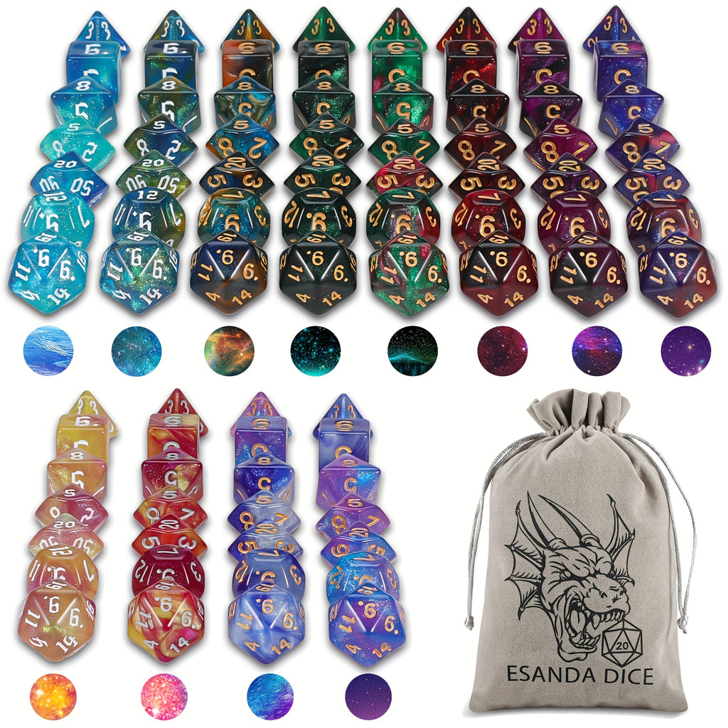 84pcs Starry Night Glitter Polyhedral Dice Set with Dice Pouch/Tray, for D&D RPG MTG Roleplaying Tabletop Game, Great Dice Collection/gift for Halloween& Christmas& Easter& Gaming