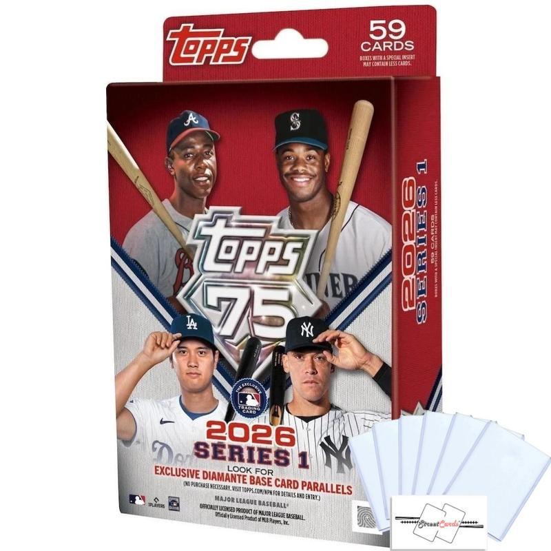 2026 Topps Series 1 Baseball MLB Hanger Box with 59 Cards + 6 Toploaders and StreetCards Magnet!
